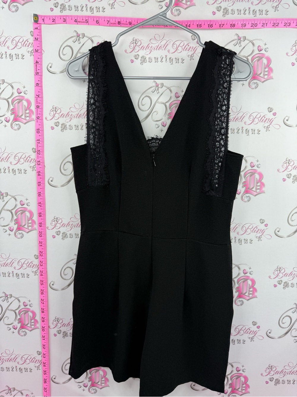 Dynamite romper jumper one piece lace Black V-Neck Lace-Trim Romper - Picture 2 of 12